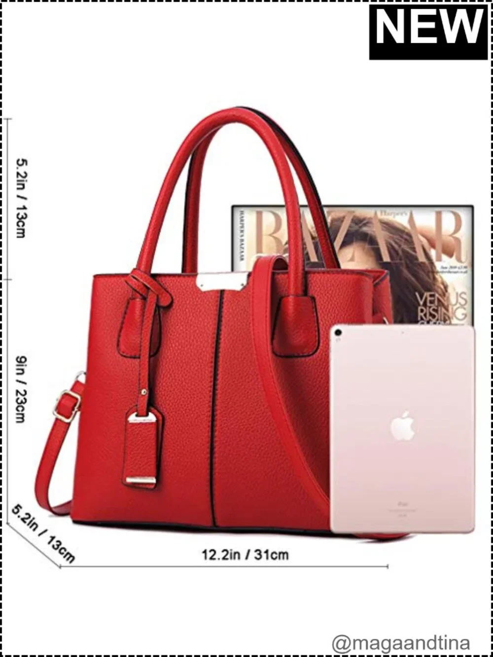 Women's Satchel Tote PU Leather Crossbody Bag with Gold-Tone Hardware
